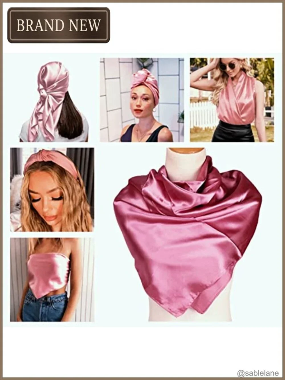 Satin Head Scarf Large Square Scarf Silk Feeling Hair Wrapping Scarf for Women